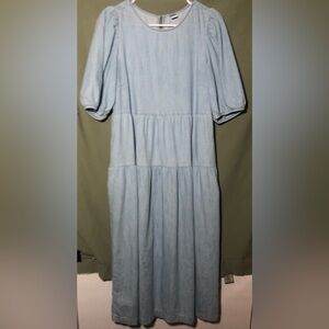 Old Navy Chambray Puff Sleeve Swing Tiered Dress~SZ M~